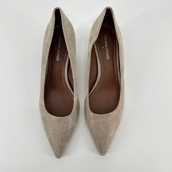 Donald J. Pliner Franc 60 Pointed Toe Kitten Heel Pump Metallic Tan Womens 9.5M - Picture 11 of 11